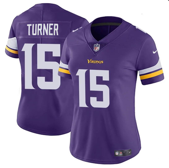 Women's Minnesota Vikings #15 Dallas Turner Purple 2024 Draft Vapor Football Stitched Jersey(Run Small)